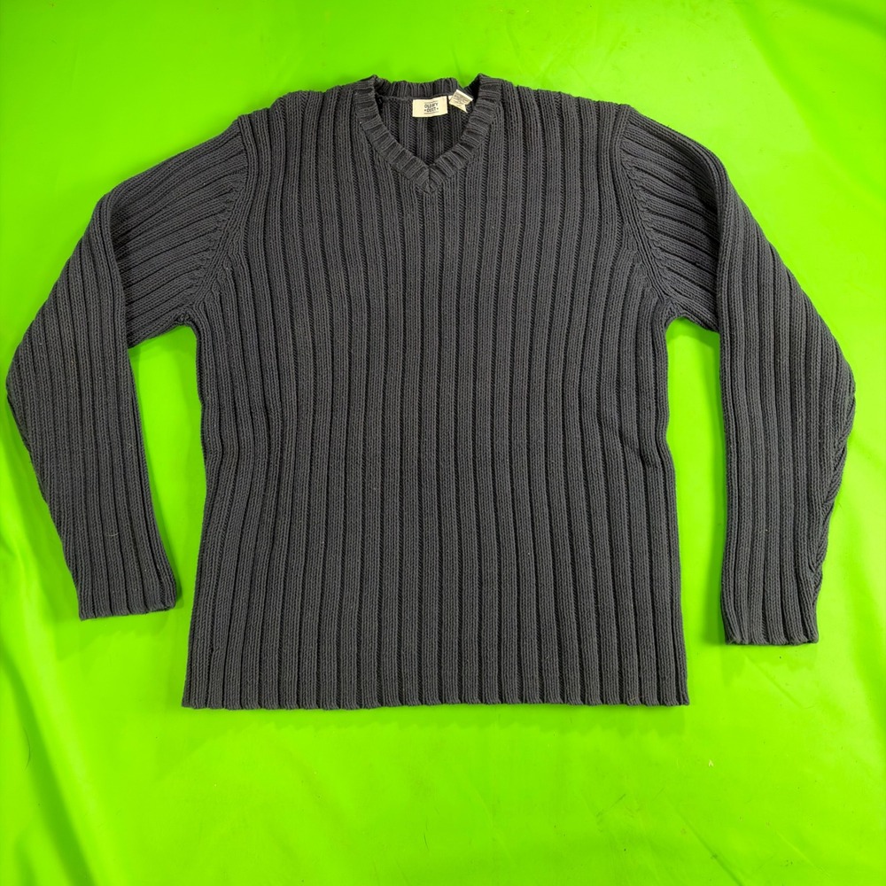 VTG Y2K Old Navy Cable Knit Sweater Mens 2X Navy Blue Cotton V-Neck Fisherman